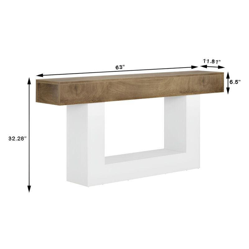 Farmhouse 63-Inch Wooden Console Table with 2-Tier Shelf for Entryway image number 2