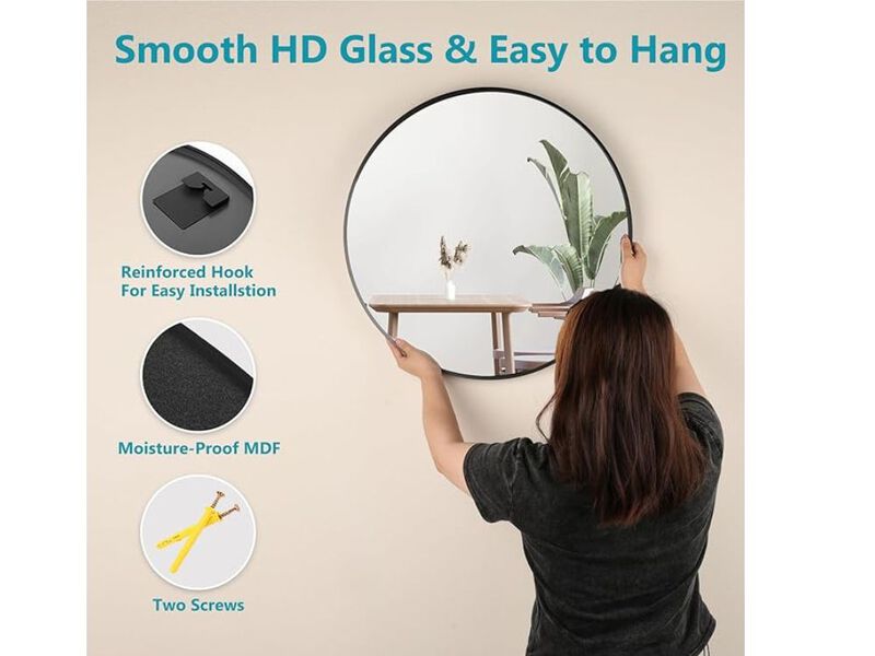 Fabuday 20" Black Round Mirror &ndash; Matte Frame for Bathroom & More