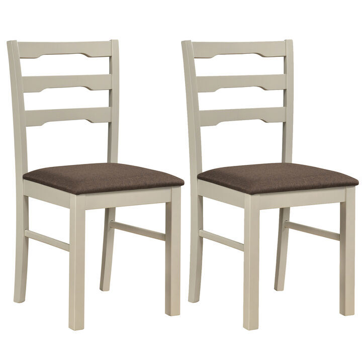 Set of 2 Wooden Frame Dining Chairs with Linen Style Upholstery for Home Dining Area-White