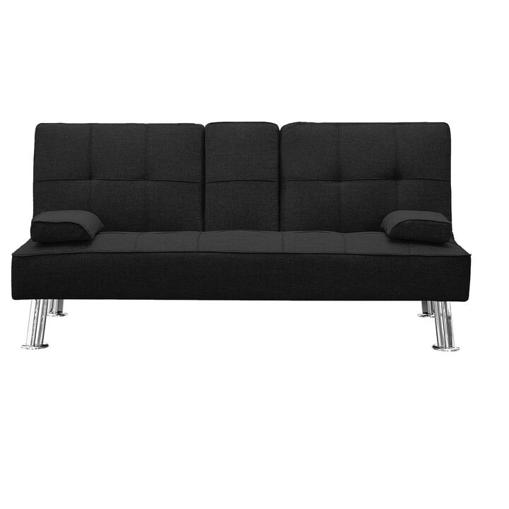 Modern Convertible Folding Futon Sofa Bed with 2 Cup Holders, Fabric Loveseat Sofa Bed