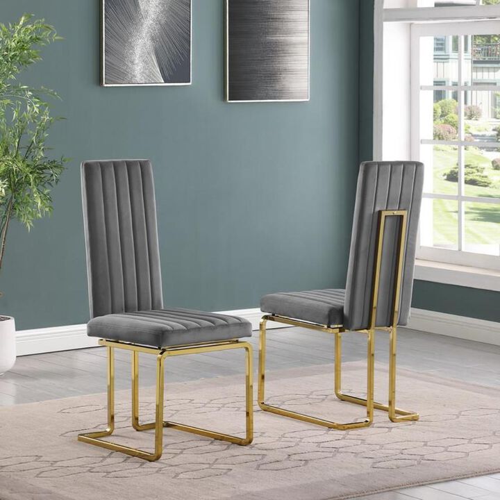 Dark grey velvet side chairs with gold color base - Set of 2