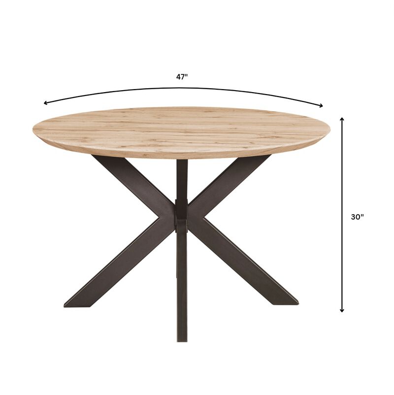 LeisureMod Ravenna Modern 47" Round Wood Dining Table with Sleek Metal Base – Stylish Dining Table for Living Room, Kitchen, and Modern Spaces