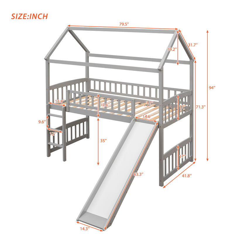 Whisen Modern Design Twin Size Loft Bed House Bed with Slide - White