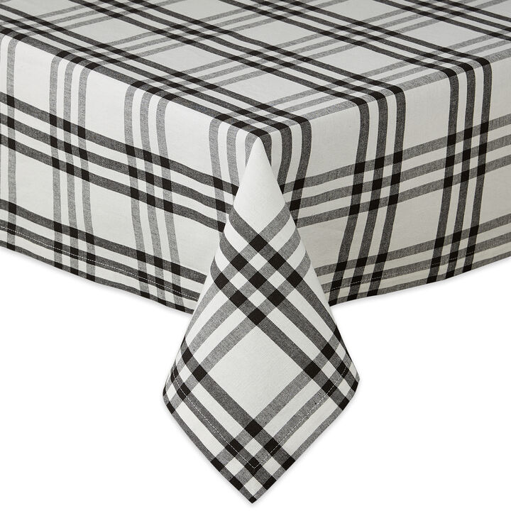 60" x 84" Black and White Rectangle Cotton Tablecloth