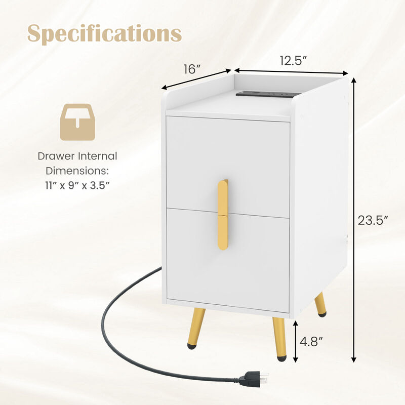 2-Drawer Nightstand Table with Convenient USB Charging Stations