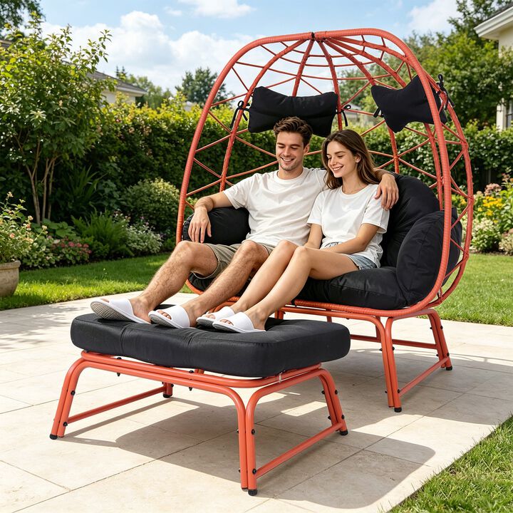 Hivvago Wicker Egg Loveseat with Cushioned Ottoman