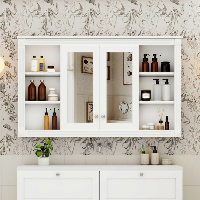 ELEMENT ACE 47 Inch Wall Mounted Mirror Cabinet with Adjustable Shelves and Open Storage image number 4