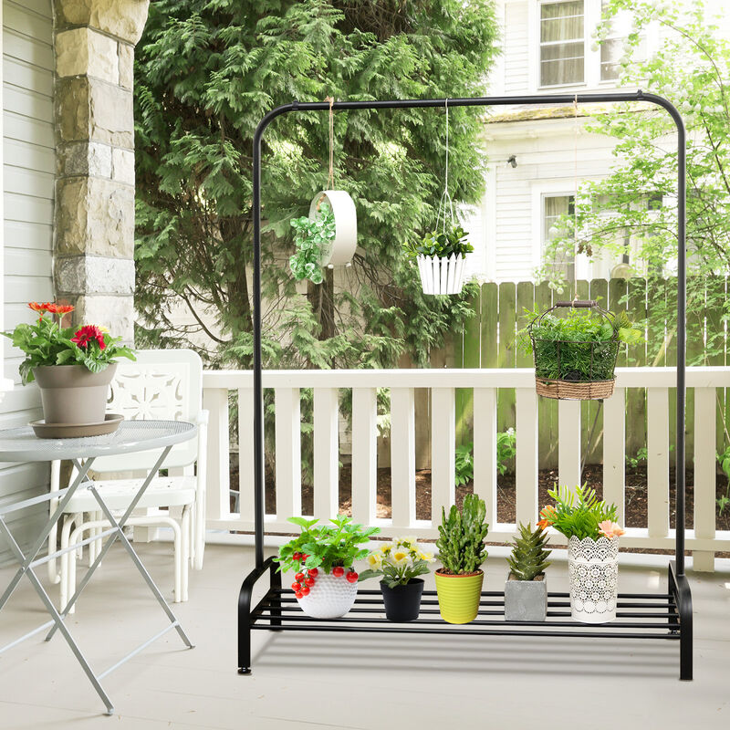 Heavy Duty Clothes Stand Rack with Top Rod and Lower Storage Shelf