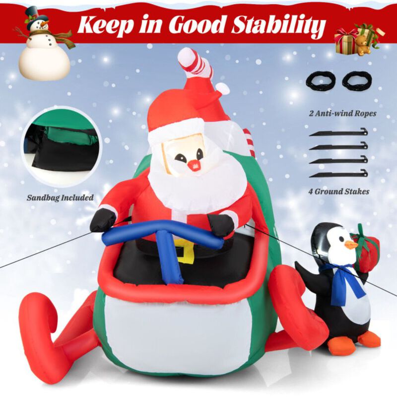 6.2 Feet Christmas Inflatable Santa Claus Driving Helicopter and Penguin Holding Gift