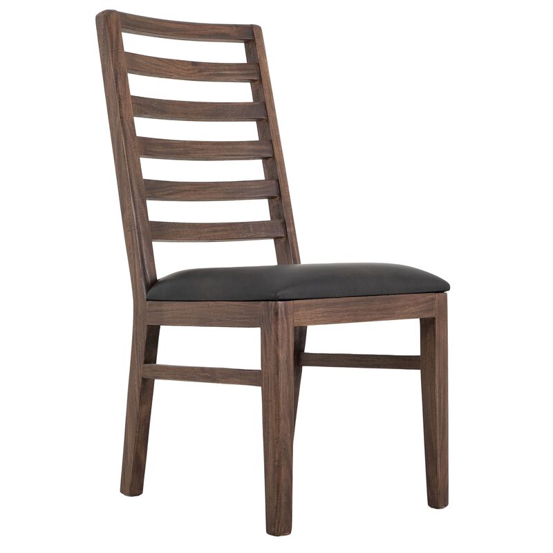 Ally Dining Chair Set of 2, Ladderback, Melina Wood, Brown Polyester - Benzara