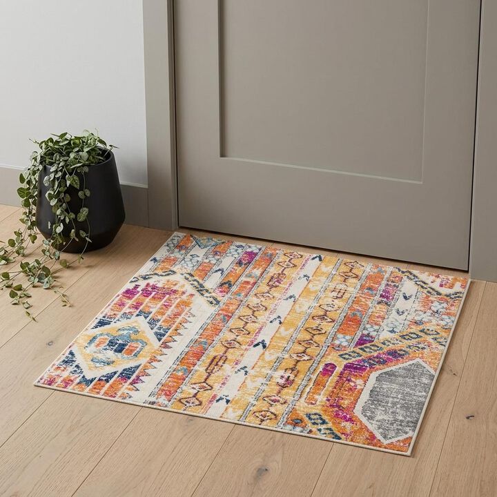 HomeRoots 2' X 3' Yellow and Ivory Southwestern Distressed Area Rug
