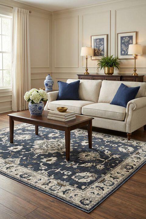 Ellington ELL08 Blue/Beige 7'10" x 10'10" Rug
