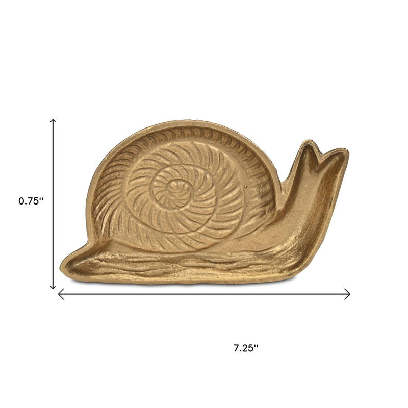 HomeRoots 7" Antiqued Gold Cast Iron Snail Trinket Tray image number 6
