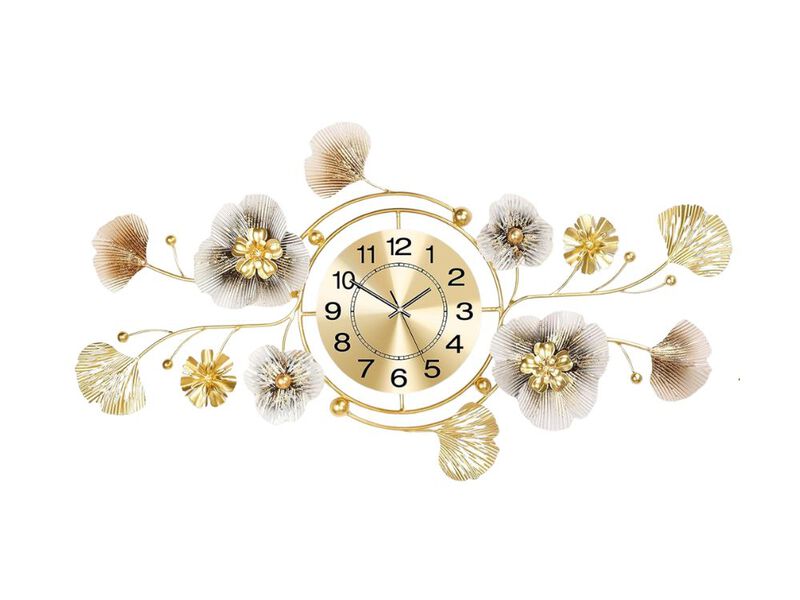 33" x 18" 3D Retro Metal Wall Clock - Silent Ginkgo Leaf Design for Living Room & Office Decor image number 0