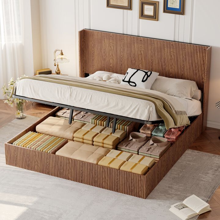 Cixt Fluted Lift Up Storage Bed Frame
