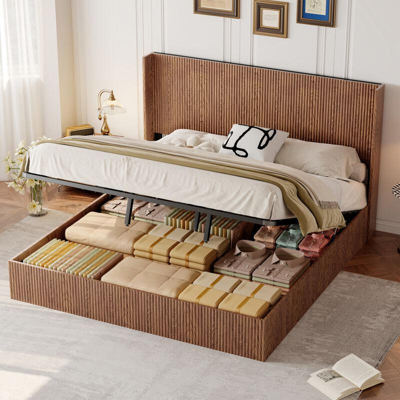 Cixt Fluted Lift Up Storage Bed Frame image number 1