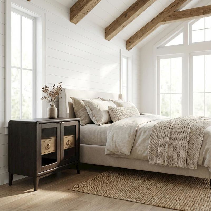 Peppercorn Glass Door Nightstand with Transitional Casual Style image number 1