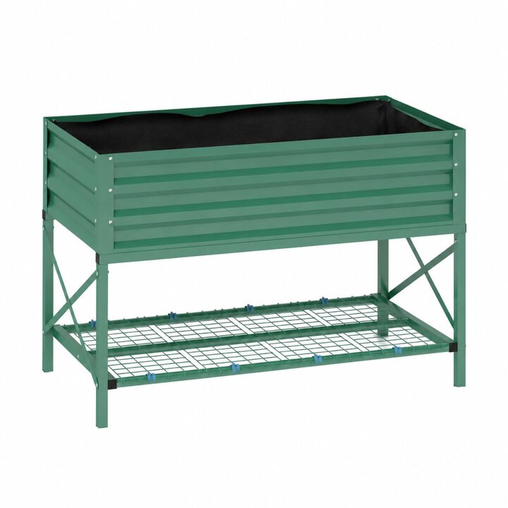 WOW PIONEER Galvanized Metal Raised Garden Bed Planter with Legs, Storage Shelf and Bed Liner for Patio, Balcony, Yard Gardening