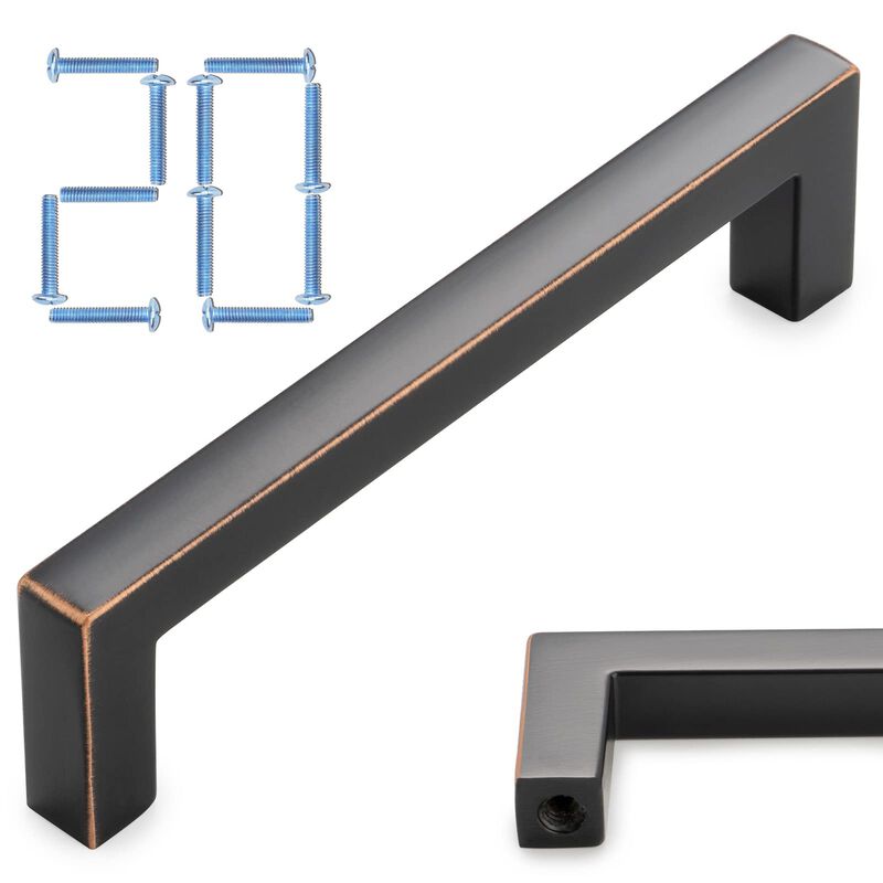 KOOFIZO 20-Pack Solid Square Bar Cabinet Handle - Oil Rubbed Bronze Furniture Pull, 3.8 Inch/96mm Screwhole Distance for Kitchen