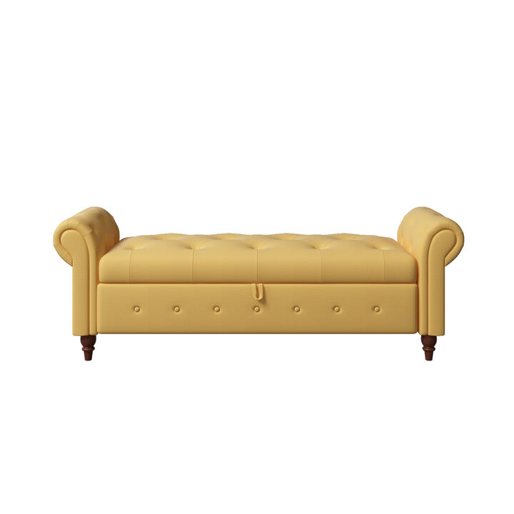 63" Bed Bench Yellow Fabric