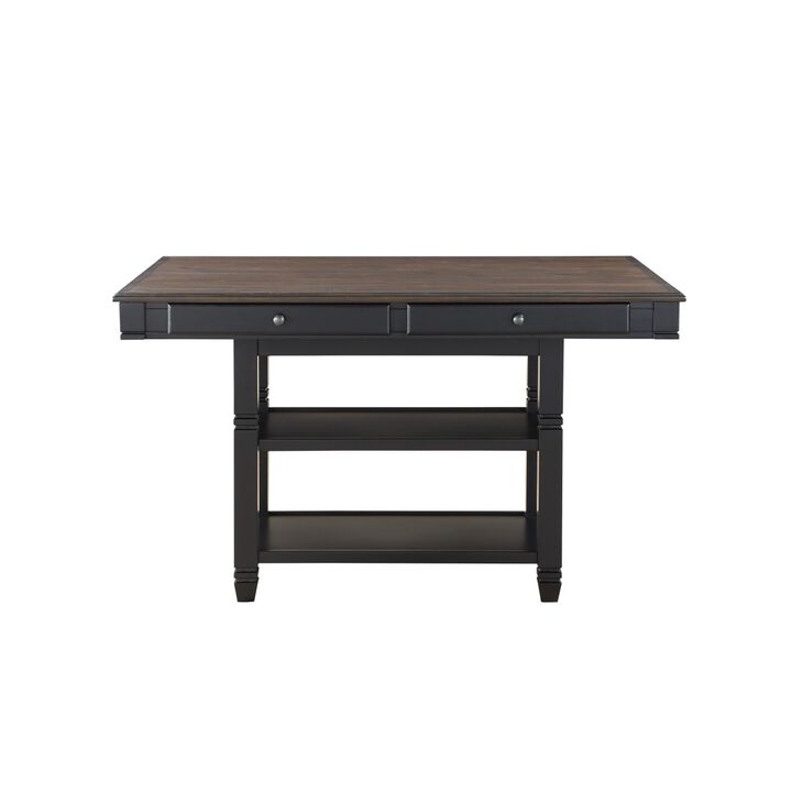 Transitional Style 1pc Counter Height Table with Storage Drawers 2x Display Shelves Natural and Black Finish Dining Furniture