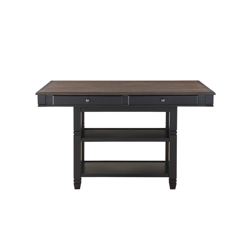 Transitional Style Counter Height Dining Set 5pc Table w Display Shelves Drawers and 4x Counter Height Chairs Black Finish Funiture image number 7
