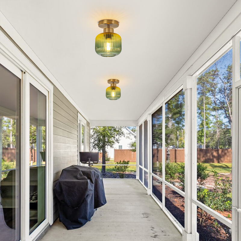 5.9" Vintage Green Glass Semi Flush Mount Ceiling Light