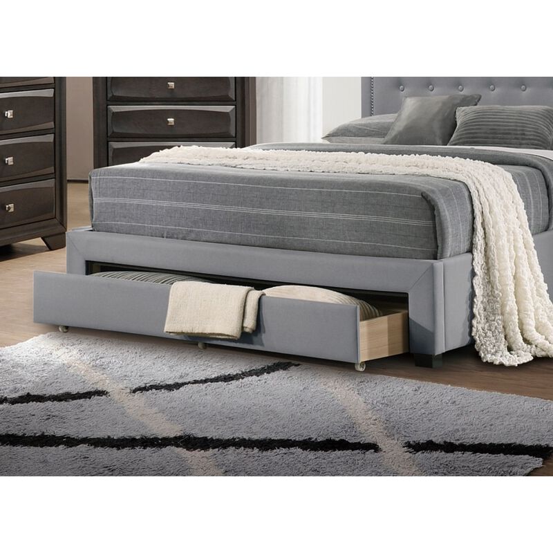 Streamdale Light Grey Twin Bed with Drawer Storage & Button Tufted Headboard image number 5