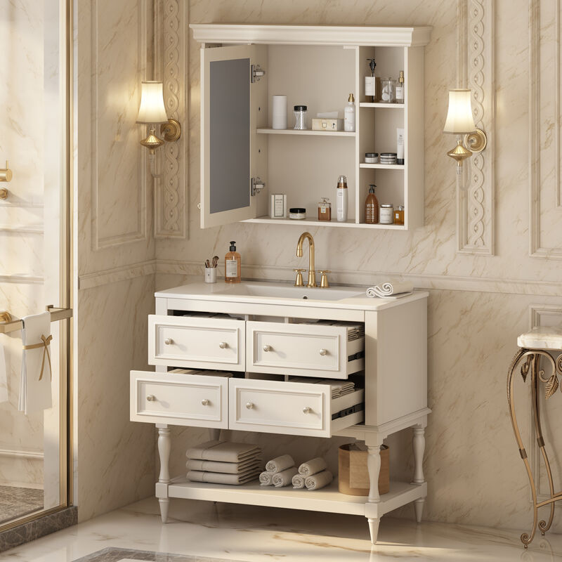 Merax Bathroom Vanity Set with Ceramic Sink & Mirror Cabinet image number 2