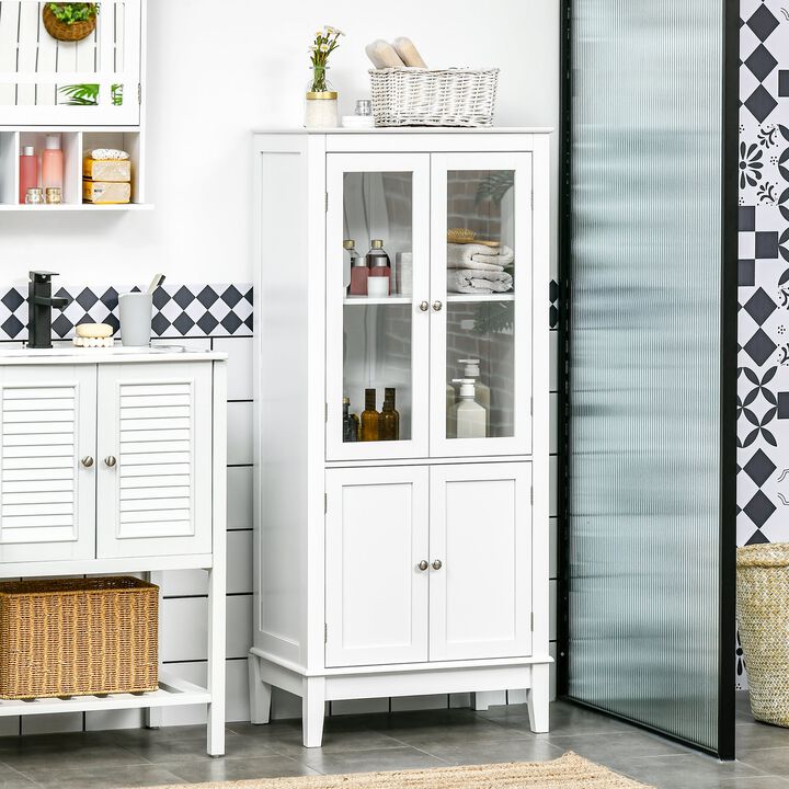 White Bathroom Tower: Floor Cabinet with Glass Door and Shelves