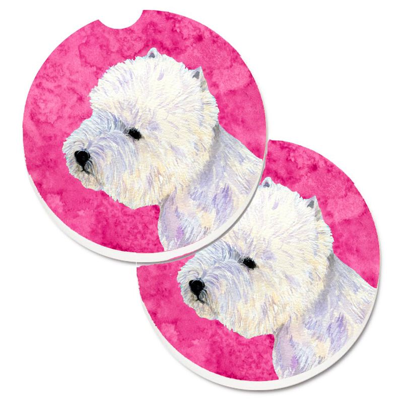 Caroline's Treasures Pink Westie Set of 2 Cup Holder Car Coasters LH9360PKCARC, 2.56, Multicolor image number 0