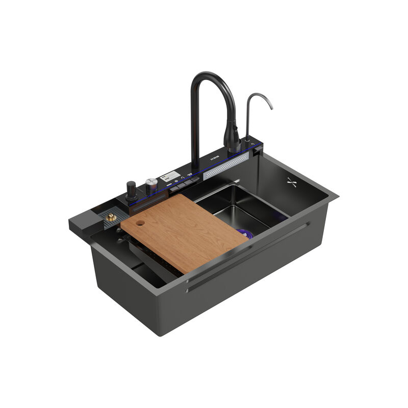 FUFU&GAGA Stainless Steel Bathroom Sink with Intelligent Control Center and Accessories,( 31.5" W x 17.7" D x 8.7" H),Black