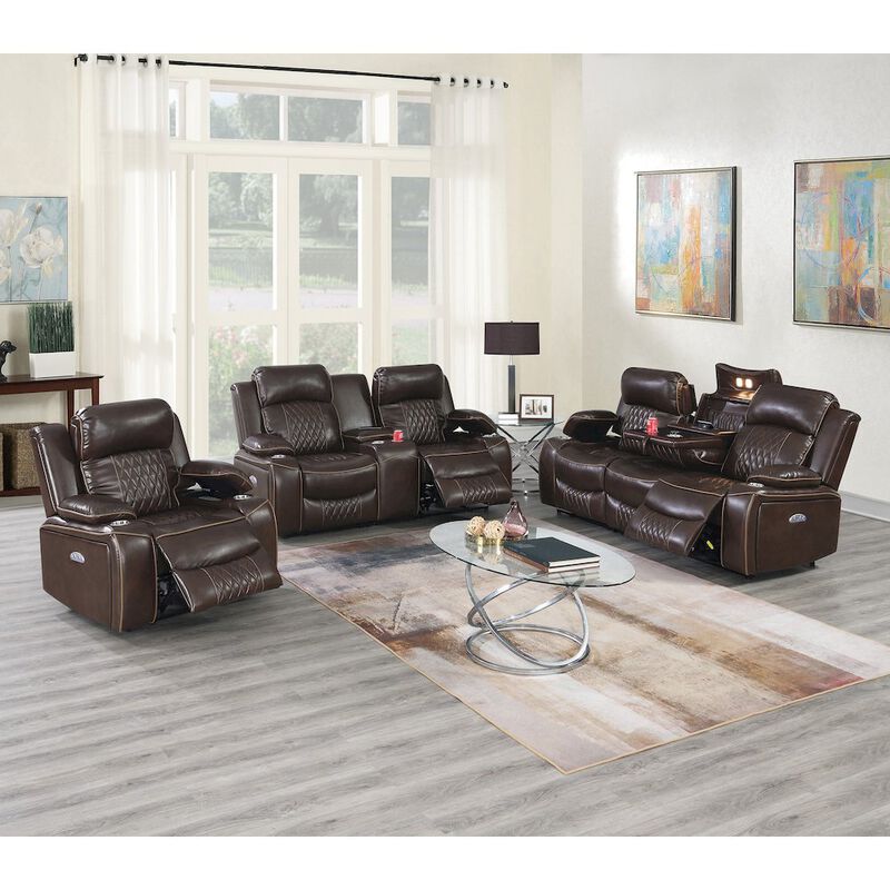 Simple Relax Leatherette Power Motion Sofa with USB Port in Brown image number 1