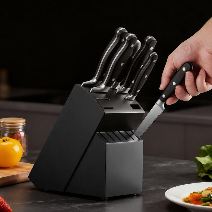 15 Piece Kitchen Knife Set with Block and Sharpener, High Carbon Stainless Steel Cutlery
