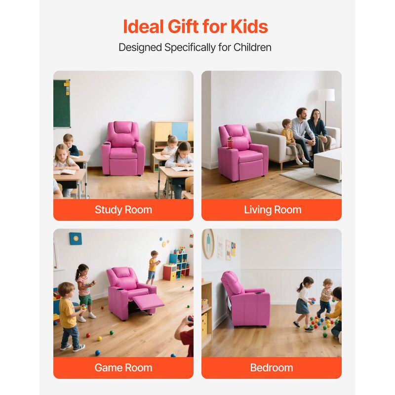 Kids PU Leather Recliner Sofa with Cup Holder Adjustable Backrest and Footrest image number 3