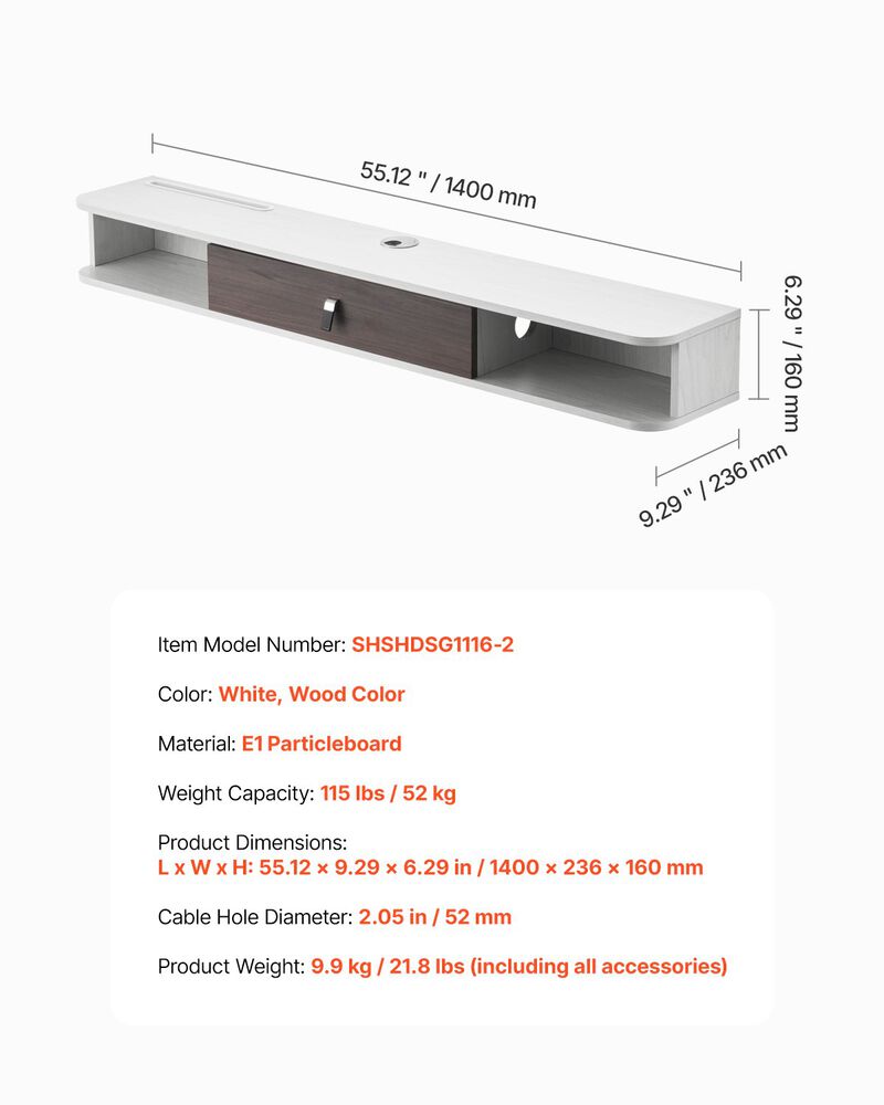 Modern Floating TV Stand 55" &ndash; Wall-Mount Storage Cabinet for DVD & Game Console image number 6