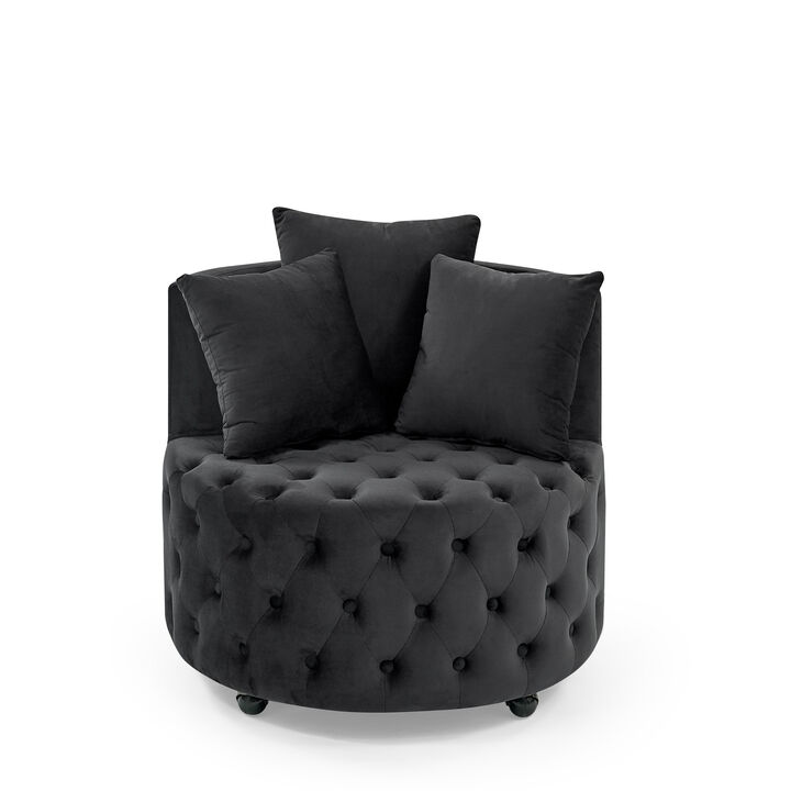 Hivvago Button Tufted Design Swivel Accent Sofa Barrel Chair with Movable Wheels
