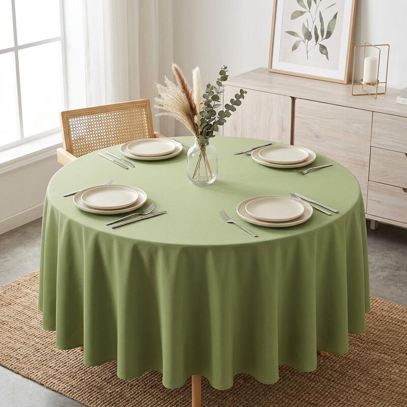 Polyester Poplin Round Tablecloth 132 Inch for Banquet and Dining Tables image number 1