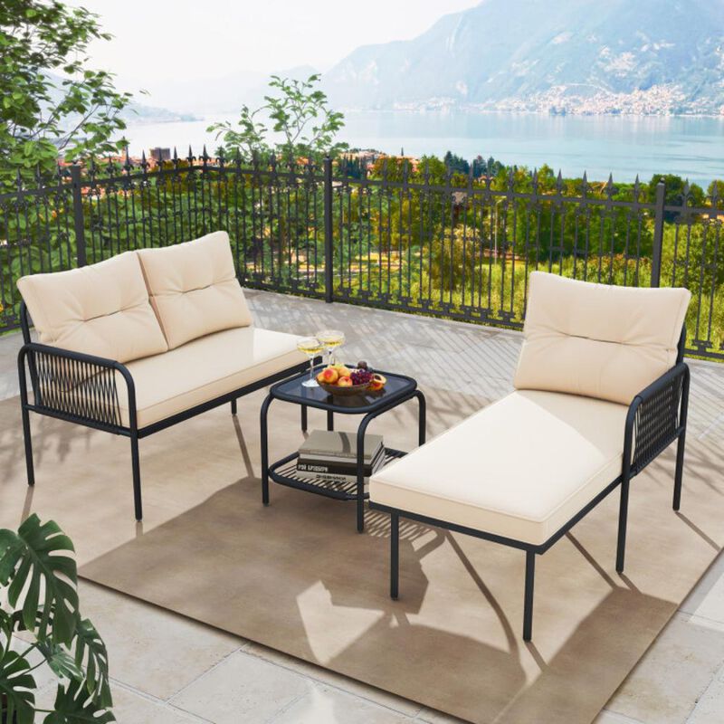 Hivvago 3-Piece L Shaped Patio Furniture Set PE Rattan Sectional Sofas