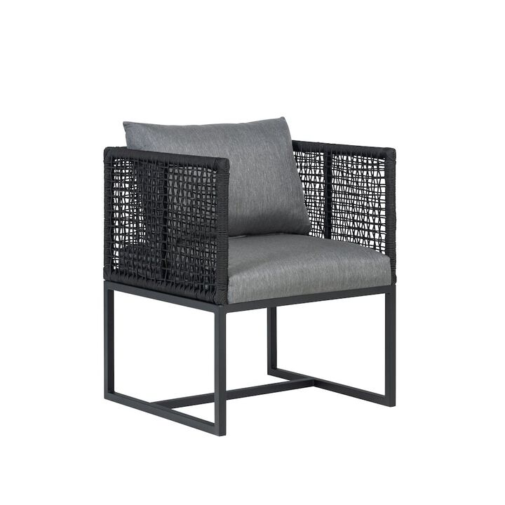 Crafters and Weavers Pair of Sardinia Outdoor Aluminum Dining Chair with Rope Design - Black