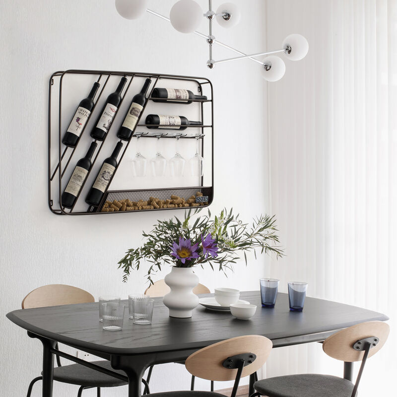 Vintiquewise Vintage-Inspired Decorative Metal Wall-Mounted Wine Rack with Cork and Wine Glass Holder, Featuring a Floorstanding Display Option for Versatile and Stylish Wine Storage, Brown