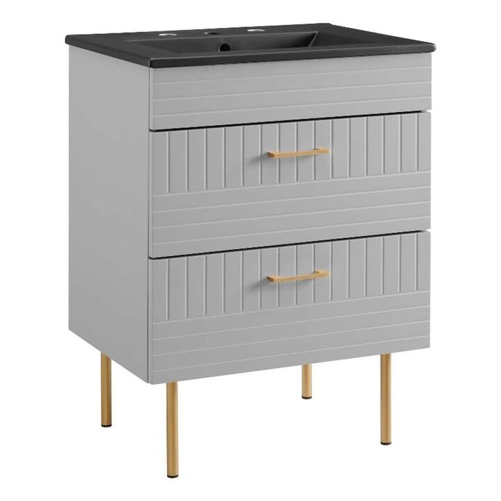 Modway Daybreak Bathroom Vanity, 24" with Black Sink, Light Gray