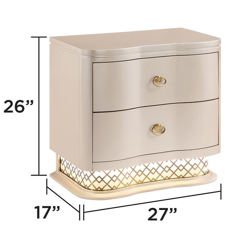 Flora LED Nightstand with 2 Drawers, Curved Design and Ring Pulls image number 3
