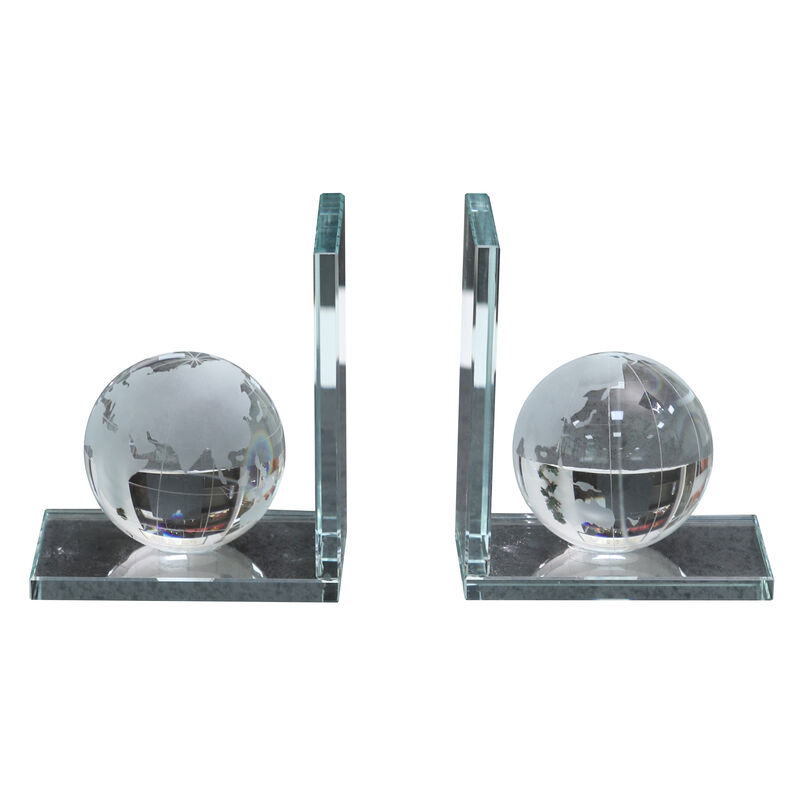 S/2 5x4" Crystal Orb Bookends, Clear image number 0