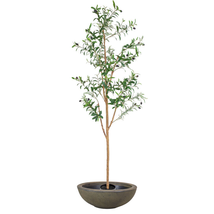 Sunnydaze Indoor Artificial Olive Tree with Silk Leaves and Planter - 6 ft