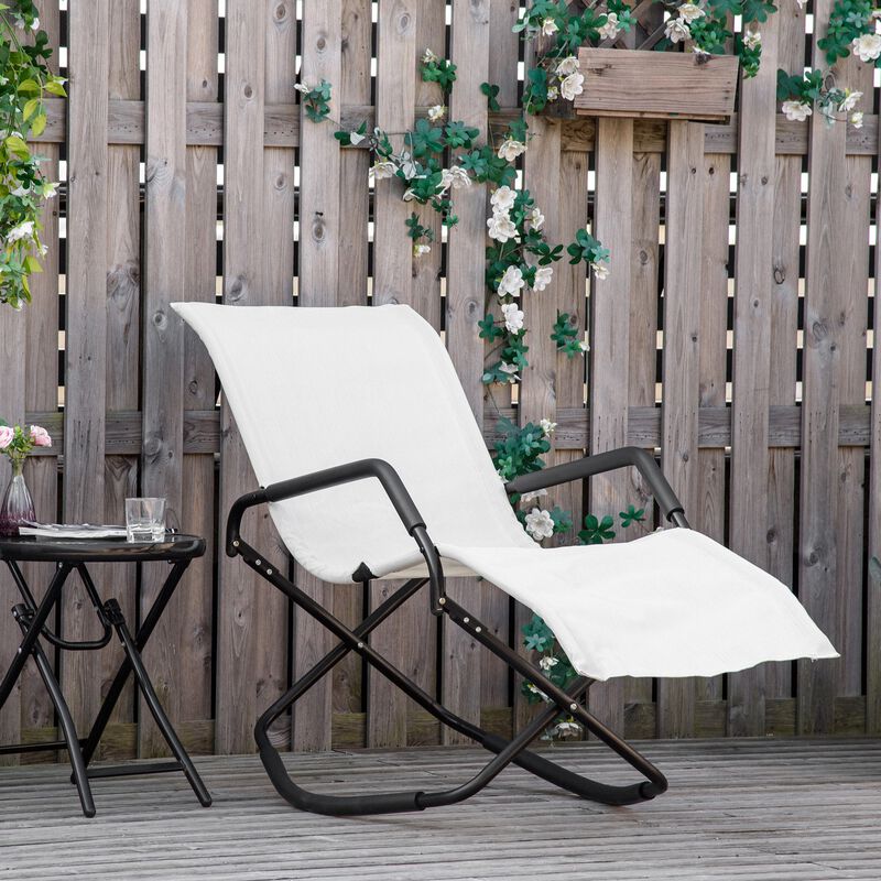 Garden Rocking Sun Lounger Outdoor Zero-gravity Folding Reclining Rocker Lounge Chair for Sunbathing, Cream White