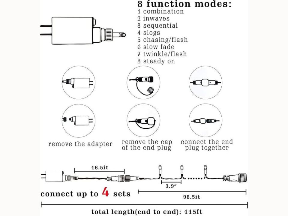 100FT Halloween LED String Lights – 300 Bulbs, 8 Modes, Purple & Orange for Outdoor Yard, Garden & Party Decor