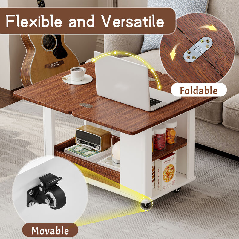 Merax Modern Multi-Function Coffee Table/Side Table with Foldable Top & Casters