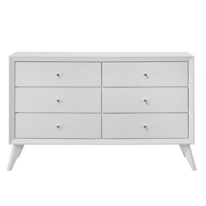 Siam 57 Inch Dresser, 6 Drawers, Modern White, Sleek Rubberwood Frame - Benzara