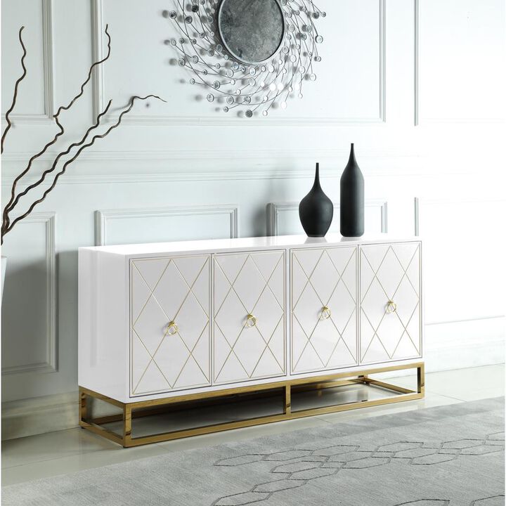 Best Master Furniture Senior 64 Transitional Wood Sideboard in White/Gold